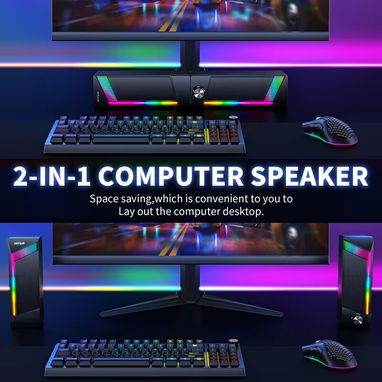 Set  de altavoces Gamer para PC con Luces RGB Se alimentan por USB y se conectan mediante auxiliar de 3.5 mm. - Img 122734851