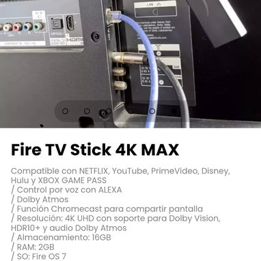 Fire TV Stick 4K MAX Compatible con NETFLIX, YouTube, PrimeVideo, Disney, Hulu y XBOX GAME PASS - 6/7