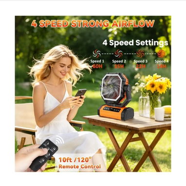 Ventilador recargable  Portátil Givryes Camping Fan de 20000 mAh con control remoto y luz LED - 3/3