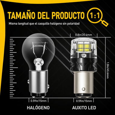 Bombillo LED AUXITO 1157 Doble Filamento P21/5W BAY15D 6500K Blanco (2 Unidades) - 9/9