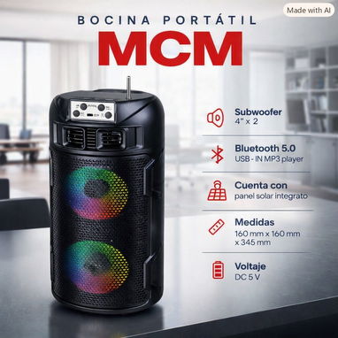 Bocina MCM por Bluetooth con radio y panel solar - 2/5