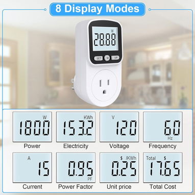 Medidor de Consumo Eléctrico Wattímetro MECHEER - Monitorea Watts, kWh, Voltaje y Costo de Energía - 3/4