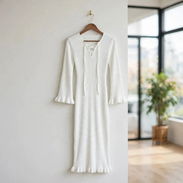Vestido Midi de Punto con Cordones, Tejido Acanalado - Img 57899636