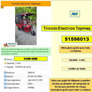Triciclo Electrico Topmaq....4100 USD....51596013... .Mensajeria gratis toda la habana...Garantia : 1 mes (MV-929) - Img 57845055