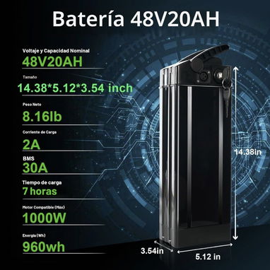Batería de iones de litio de 48V20Ah, con Cargador, bicicletas eléctricas de 250 W, 350 W, 500 W, 700 W, 900 W, 1000 W. - 5/7