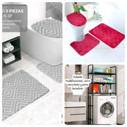 Combo 35 USD Estante multifuncional para baño y lavadora + alfombra de baño de 3 piezas . rojo vino  y gris 🌸 - Img 55168807