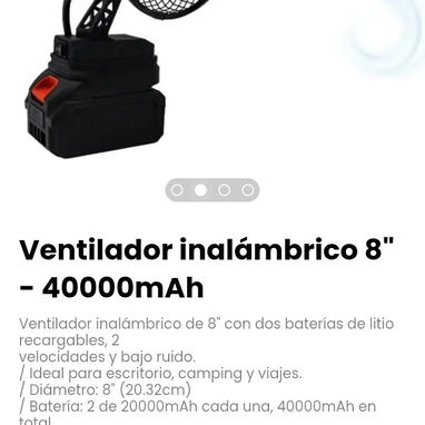 Ventilador inalámbrico 8" - 40000mAh - 2/4