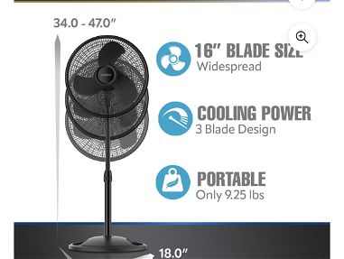 Ventilador Lasko 16" Oscillating Adjustable Pedestal Fan with 3-Speeds, S16500, Black, 18" Long, New - Img 58965915