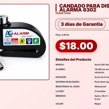 CANDADO PARA DISCO CON ALARMA 8302 . rojo azul amarillo negro - 5/5