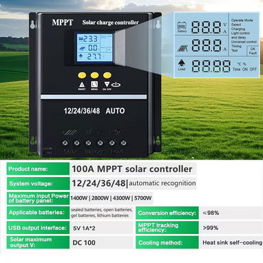 Control de carga de panel solar 100A  MPPT y PWM leer dentro - 4/7