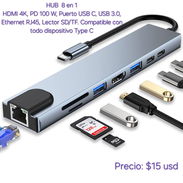 HUBS 8 en 1. Nuevos en su caja. Compatible con Mac. Lector tarjeta/HDMI/Red/Puerto de Carga. - Img 52555310