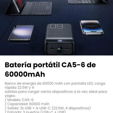 Batería portátil CA5-6 de 60000mAh. Batería: Litio-polímero - 4/6