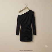 Vestido Mini Asimétrico Drapeado YOXUA- Negro Talla S, L - Img 57879017
