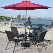 Juego de terraza , mesa con cristal templado y sombrilla desmontable , importado nuevo en caja - Img 55309016