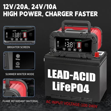 Cargador de Batería E-FAST 0-20A 12/24V LiFePO4 Plomo Ácido Cargador de Batería Automático Inteligente - 2/9