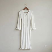 Vestido Midi de Punto Acanalado con Cordones - Img 57878770