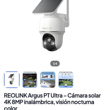 REOLINK Argus PT Ultra - Cámara solar 4K 8MP inalámbrica, visión nocturna color - 5/5