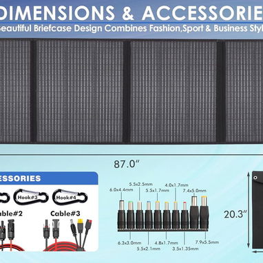 PPQ Kit de panel solar portátil de 200 WMax 24% Efficiency, 18V/12A, 4 Cables, 16 Outputs - 2/7
