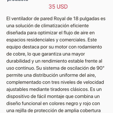 Ventilador pared Royal - Img 116896387
