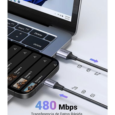 CABLE UGREEN US288 ORIGINAL | USB A A TIPO C | CARGA RÁPIDA 3A - 4/6