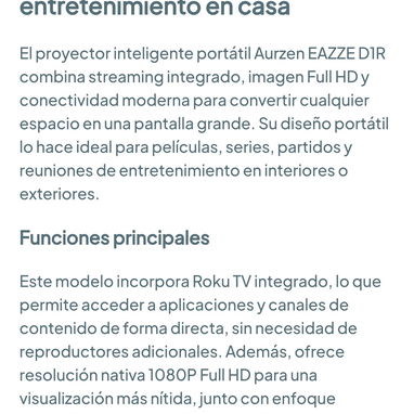 Proyector inteligente portátil Aurzen EAZZE D1R con Roku TV, WiFi y Bluetooth 🌐 - 4/6