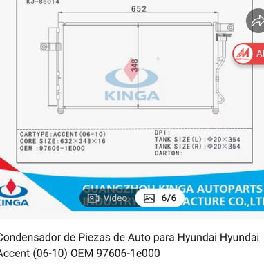 Condensador de aire acondicionado para Hyundai Accent 2006-2010 Piezas - Img 115923981