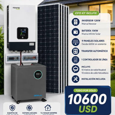 Kit solares desde 3 a 12 con respaldo de 15 Kw - 5/6