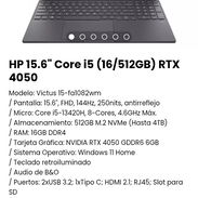 HP 15.6" Core i5 (16/512GB) RTX 4050. Modelo: Victus 15-fa1082wm.NVIDIA RTX 4050 GDDR6 6GB. Nueva con garantía - Img 52227356
