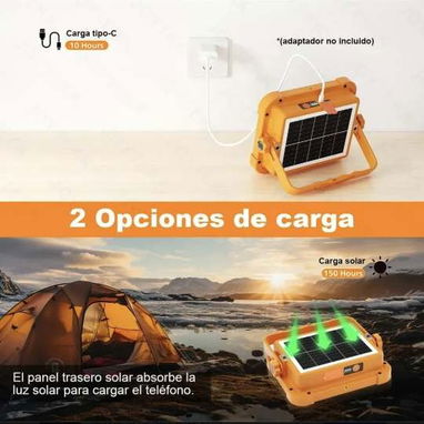 Reflector portatil, solar y recargables para exteriores o interiorescon puerto de usb y 4 modos de luz - 7/8