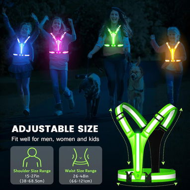 🦺 Chaleco reflectante LED recargable para correr, ciclismo y paseos nocturnos, visibilidad 1000 pies, ligero 🌙🚴‍♂️🏃‍ - 3/7