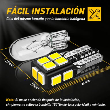 Bombillo LED AUXITO T10 W5W Cola de Pescado 14 SMD 2835 6500K Blanco Frío – Paquete de 2 - 2/10