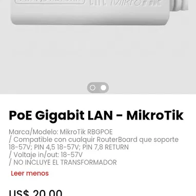 PoE Gigabit LAN - MikroTik. Marca/Modelo: MikroTik RBGPOE - Img 116116064
