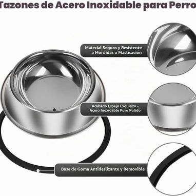Cuenco de Acero Inoxidable y Anillo de Base  Antideslizante / 19 cm - 3/5