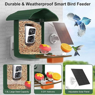 🌞📹 CÁMARA DE SEGURIDAD SOLAR 3 EN 1 CON COMEDERO INTELIGENTE 🐦🔒  ¡La solución ideal para proteger tus paneles solare - 2/5