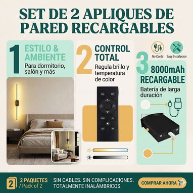 Transforma cualquier habitación en segundos con nuestro Set de 2 Apliques de Pared Recargables. 💡 - Img 121556652