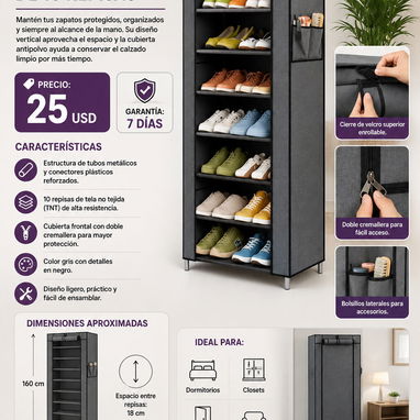 ZAPATERAS ORGANIZADORAS VERTICAL DE 5 Y 10 NIVELES NUEVAS EN CAJA!!! - 2/2