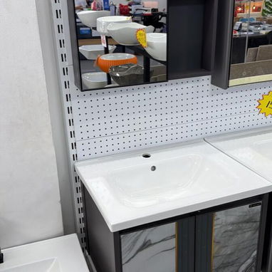 Lavamanos con estante y espejo - Mueble para baño - 4/4
