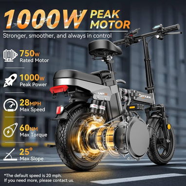 Bicicleta Eléctrica Plegable 14” 1000W 48V 15Ah hasta 28MPH con Encendido Sin Llave $679.20 - Img 122554779