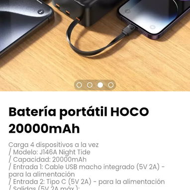 Batería portátil HOCO 20000mAh. Modelo: J146A Night Tide - Img 121331788