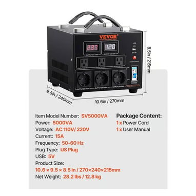 Convertidor VEVOR de voltaje 5000 W 110~220 volt - 3/8