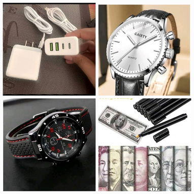 Relojes, billeteras, plumones detectores de billetes falsos, cargador con 4 entradas - 3/3