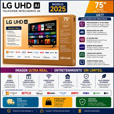 LG de 43” - 75” pulgadas 4K UHD con AI inteligencia artificial y procesador a7Gen8 incorporad ( Modelos :2025 )Smart TV - Img 123329186
