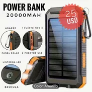 Powerbank de 20mil mah + Panel Solar + 2 puertos USB + 1 puerto C + Linterna Led + Brújula - Img 53749522
