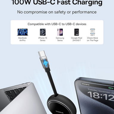 ⚡ CABLE BASEUS USB-C A USB-C 100W RETRÁCTIL, CARGA RÁPIDA, COMPACTO – ENVÍO DISPONIBLE HABANA + GARANTIA 7 DIAS - Img 105123928