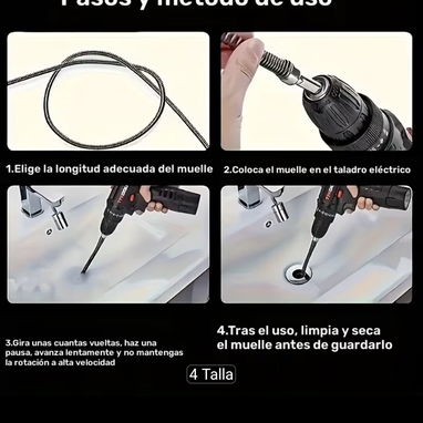 Kit de Serpiente de Drenaje para Taladro. ¡Destapa tuberías como profesional! NO incluye taladro. - 8/10