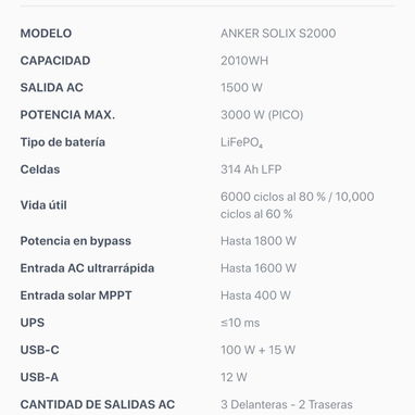 Estación de energía Anker Solix S2000 3000W Pico / 1500 nominal / 2010Wh - 9/10