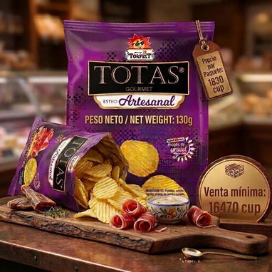 Papas prefritas Maestro 1kg y Papas fritas TOTAS 130g (sabor Queso, BBQ y Jamón) - 3/5