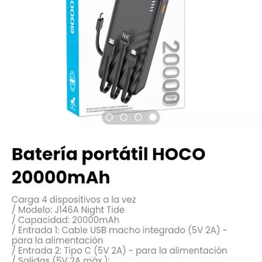 Batería portátil HOCO 20000mAh. Modelo: J146A Night Tide - Img 121331785