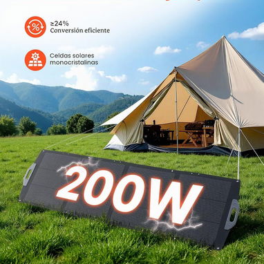 VEVOR Panel solar plegable de 200 W alta eficiencia con salida MC4, puertos USB-A, tipo C y CC, impermeable IP67 - 3/9