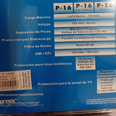 Supresor profesional P-16 para proteger los equipos electrónicos de altos Voltajes. 6 toma corriente y un toma p/teléfon - Img 121912684